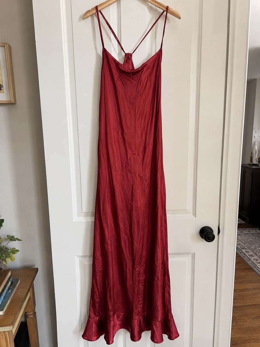 NWT Ruby Red Satin Cowl Neck Maxi Dress Women's Large - Picture 2 of 6